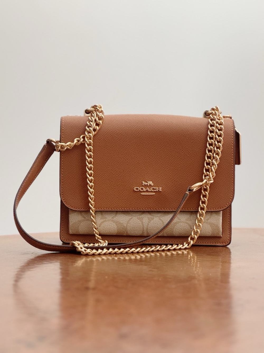 Coach Klare Bag in Brown Pebbled Leather and Signature Canvas
